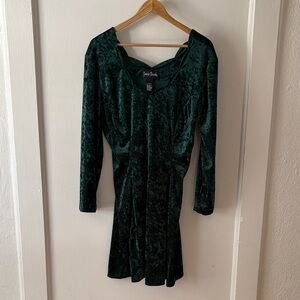 Emerald Green Crushed Velvet Dress scalloped neck